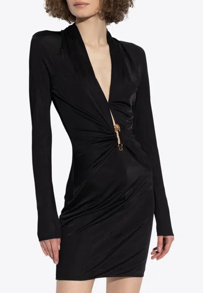 Versace Safety Pin Fitted Mini Dress In Black