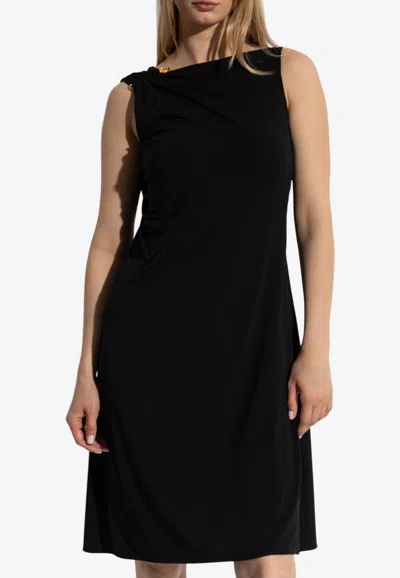 Versace Embellished Draped Crepe-jersey Mini Dress In Black