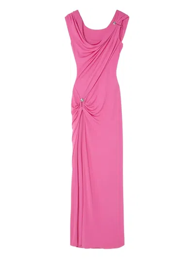 Versace Safety-pin Draped Crepe Jersey Slit Gown In Pink