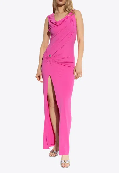 VERSACE SAFETY PIN GATHERED GOWN