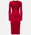 Versace Twisted Safety-pin Long-sleeve Jersey Midi Dress In Red