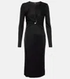 Versace Safety Pin Gathered Jersey Midi Dress In Black