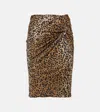 Versace Safety Pin Gathered Leopard-print Pencil Skirt In Brown