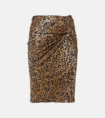 VERSACE SAFETY PIN GATHERED LEOPARD-PRINT PENCIL SKIRT