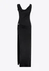 Versace Asymmetric Neck Viscose Long Dress In Black