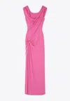 Versace Safety-pin Draped Crepe Jersey Slit Gown In Pink