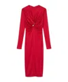 Versace Twisted Safety-pin Long-sleeve Jersey Midi Dress In Red