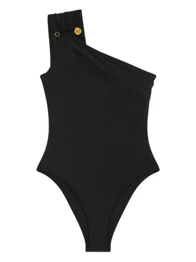 Versace One-shoulder Swimsuit Gold-tone Hardware In Black