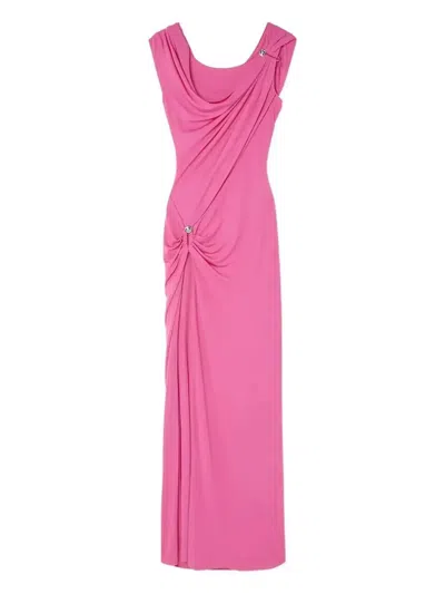 Versace Safety-pin Draped Crepe Jersey Slit Gown In Pink
