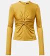 Versace Safety Pin Jersey Top In Gold