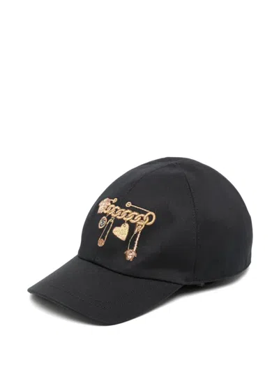 Versace Safety Pin Kids Baseball Cap In Black
