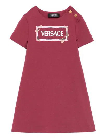 Versace Kids' Safety-pin Logo Dress In Red