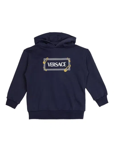 Versace Babies' Safety-pin Logo Hoodie In Blue