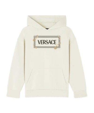 Versace Safety-pin Logo Hoodie In White