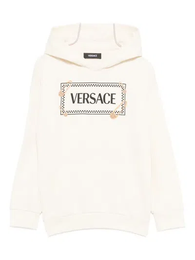 Versace Kids' Safety-pin Logo Hoodie In Neutral