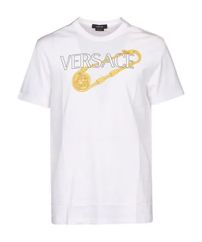 Versace Safety Pin Logo-print T-shirt In White
