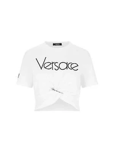 Pre-owned Versace Safety Pin Logo T-shirt In White