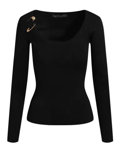 Versace Safety Pin Long Sleeve Sweater Woman Top Black Size 8 Viscose, Polyester