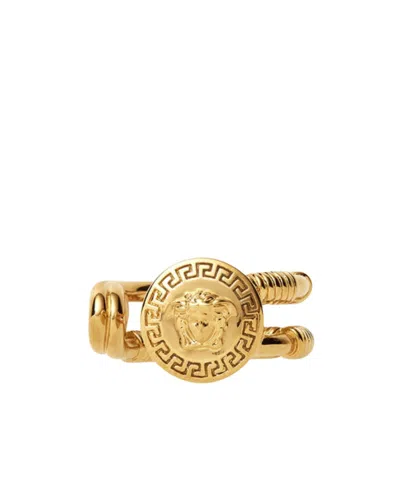 Versace Safety Pin Medusa Open Ring In Yellow