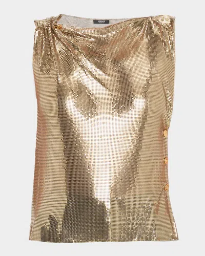 Versace Safety Pin Metal Mesh Top In Brown