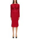 Versace Twisted Safety-pin Long-sleeve Jersey Midi Dress In Red