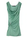 Versace Green Safety Pin Draped Minidress In Green