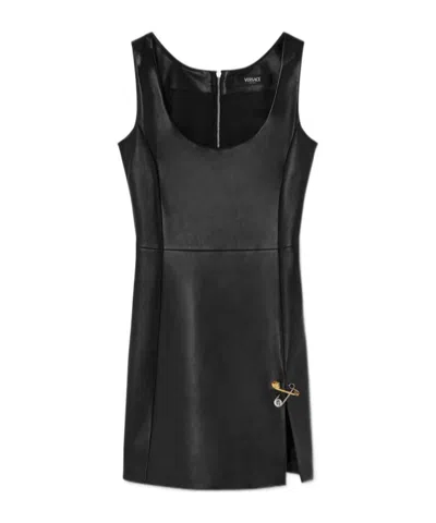 Versace Safety Pin Mini Dress In Black