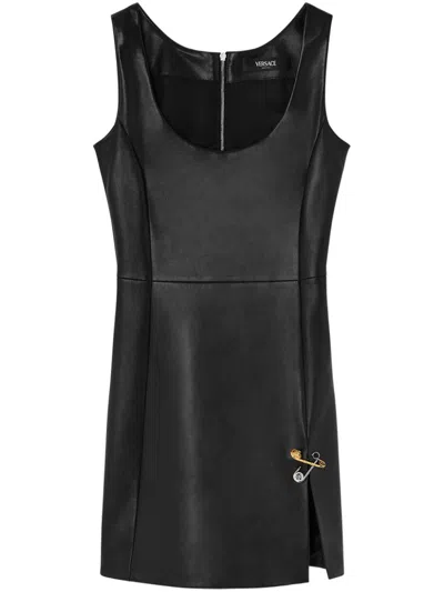 Versace Safety Pin Mini Dress In Black