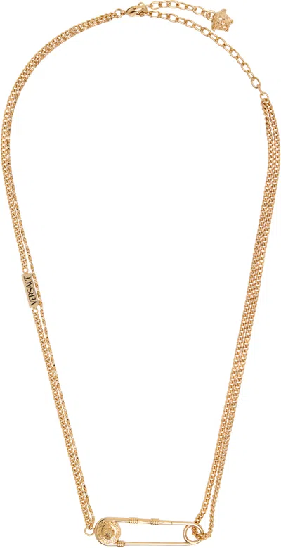 Versace Safety Pin Necklace In Gold