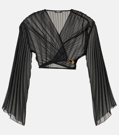 Versace Safety Pin Pleated Crop Top In Black