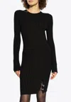 Versace Safety-pin Slit Vanise Knit Mini Dress In Black
