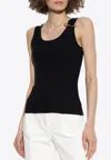 Versace Safety Pin Ribbed Tank Top In Black