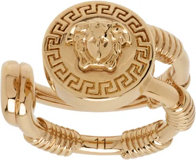 Versace Safety Pin Ring In Gold