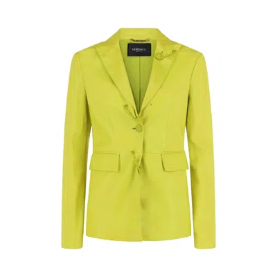 Pre-owned Versace Safety Pin Single Breasted Leather Blazer 'green' | Women's Size 38