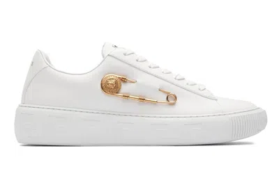 Pre-owned Versace Safety Pin Sneakers White Gold In White/gold