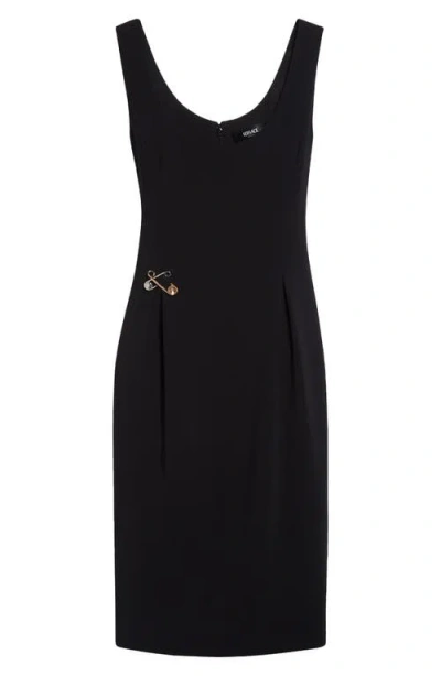 Versace Two-tone Safety-pin Sleeveless Techno Cady Dress In Black