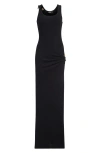 Versace Safety Pin Stretch Cotton Rib Gown In Black
