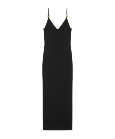 VERSACE VERSACE SAFETY PIN SUSPENDER RIBBED MIDI DRESS