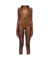 Versace Brown Tex Rodi Modulo Spilla Swimsuit In Brown