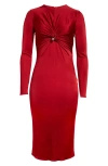 Versace Twisted Safety-pin Long-sleeve Jersey Midi Dress In Lipstick Red