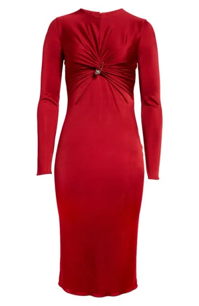 VERSACE VERSACE SAFETY PIN TWISTED FRONT LONG SLEEVE JERSEY MIDI DRESS