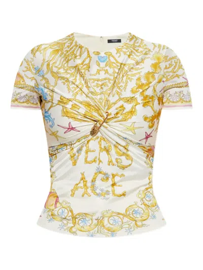 Versace Underwater Barocco Safety Pin Gathered Top In Yellow