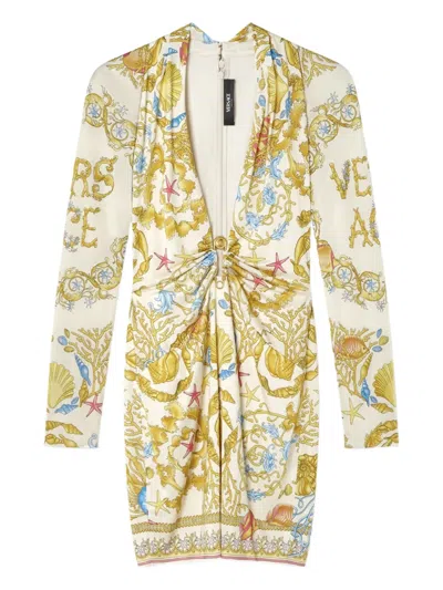Versace Safety Pin Underwater Barocco Mini Dress In Multi