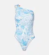 Versace Safety Pin Underwater Barocco Swimsuit In Blue