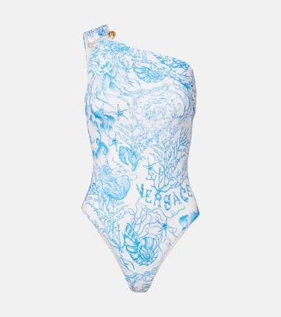 Versace Safety Pin Underwater Barocco Swimsuit In Blue