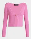 Versace Safety Pin Ribbed Knit Fitted Cardigan