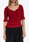 Versace Safety-pin Wool Blend Knit Top In Red