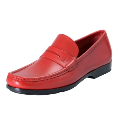 Pre-owned Versace Salvatore Ferragamo Men's Gioele1 Leather Loafers Slip On Shoes Us 6.5 It 39.5ee In Red