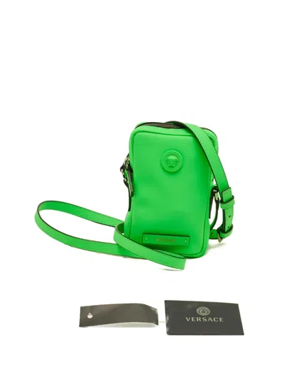 Pre-owned Versace Samll Medusa Leather Crossbody Bag In Green