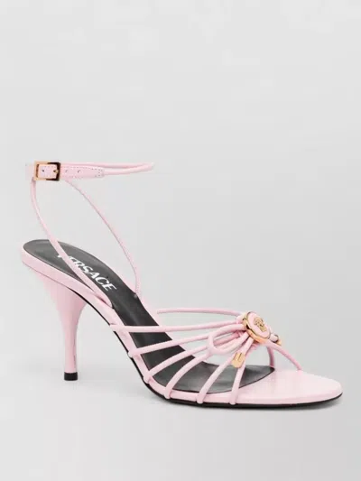 Versace Sandal Heel Open Toe Silk Nylon Straps In Pink